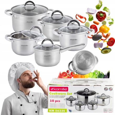 Kamille Pannenset RVS 10 Delig - Inductie Geschikt - 1,9L t/m 6,5L