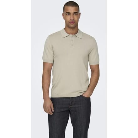 Only & Sons beige heren polo   Punt kraag   Regular fit   Knoopsluiting   Korte mouw Beige M