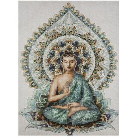 Atmosphera Textured Buddha Print Canvas - Blauw, 58 x 78 cm