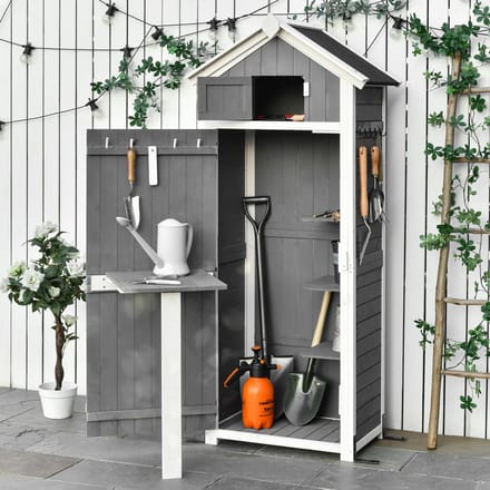 REDOM Tuinkast Met Deur En Dak - Met Klaptafel - Houten Constructie - Donkergrijs - 78 X 52,5 X 182 Cm