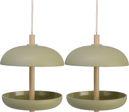 Decoris vogel voedersilo - 2x stuks - bamboe hout - lichtgroen - 21 x 25 cm