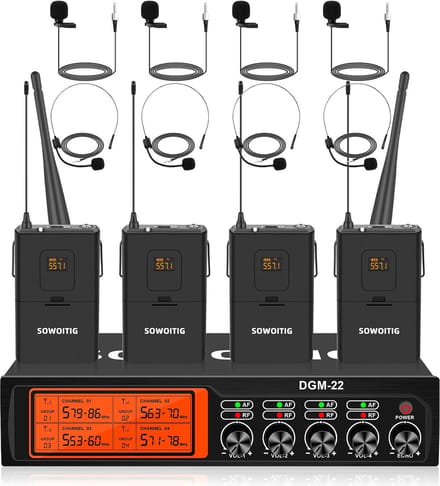Draadloos Microfoonsysteem - UHF Set - Zang en Spraak - 4 Kanaals Ontvanger - 193 Meter Bereik