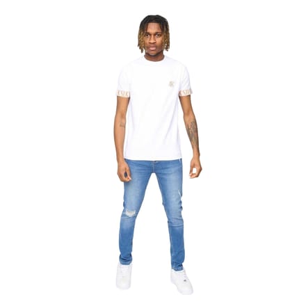 SikSilk Heren Tech Logo Geprinte Mouwen T-shirt (Wit)