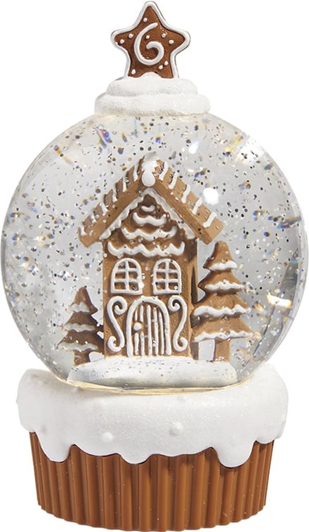 Viv! Christmas Kerst Sneeuwbol incl. LED - Gingerbread Huis Cupcake - automatisch - bruin wit - 20cm