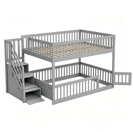 Sweiko Hoogslaper - 140 × 200 cm - Opbergruimte - Met veiligheidshek - Kinderbed - Grijs
