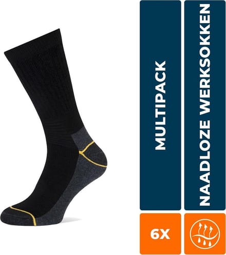 6-Pack Stevige Worker Werksokken Stapp Yellow - Worker 4415,699 - Zwart - Unisex - Maat 39-42