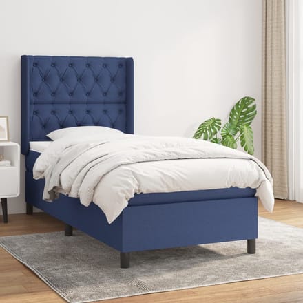 vidaXL - Boxspring - met - matras - stof - blauw - 80x200 - cm