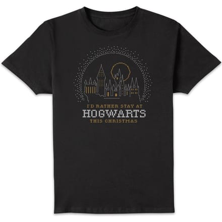 Harry Potter I'd Rather Stay At Hogwarts kerst t-shirt - Zwart - M