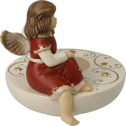 Goebel - Kerst | Windlicht Engel Droom in het kaarslicht rood | Aardewerk - 12cm