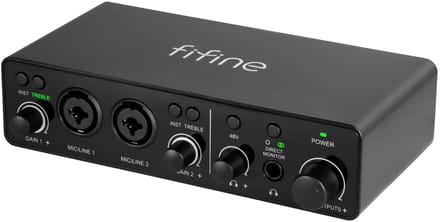 FIFINE - Ampli3 - Professionele Audio Interface - 2x XLR - 3,5 MM - 6,35 MM - 60dB - Pro Studio - Fantoomvoeding 48V - Zwart