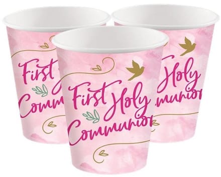 8 eerste communie papieren bekers roze 250ml