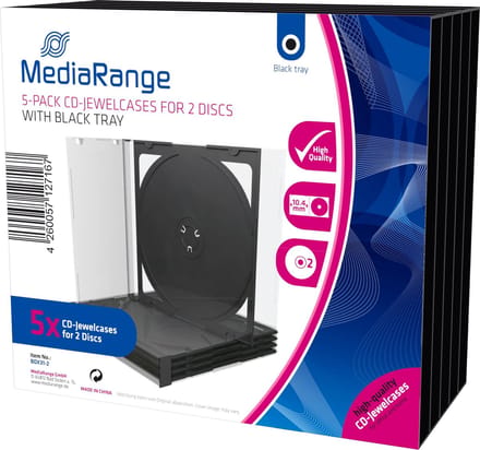 MediaRange | CD Jewelcase | 10.4mm | 2 Disc | Zwart | 5 Stuks