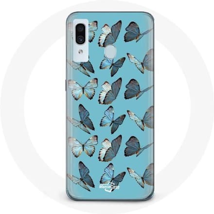 Coque pour samsung galaxy A30 Papillons Fond Bleu