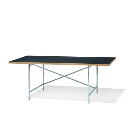 Richard Lampert Tafel Eiermann 1 - Linoleum nero 4023/eiken rand - 110 x 66 cm - chrome - middelste stut - 140 x 80 cm