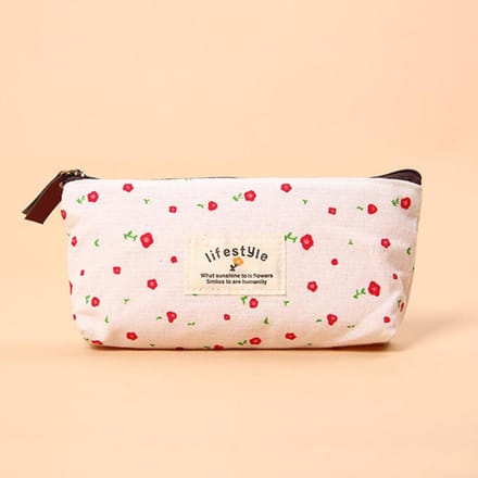 Schattige Bloem Bloemen Etui Tas Multifunctionele Opbergportemonnee voor Schrijfwaren(Beige) white