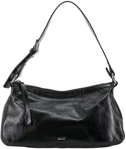 abro Leren Schoudertas Leather Alias Soft Hobo Bag By My Side Black / Nickel Zwart