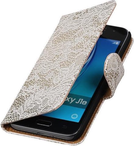 Wit Lace booktype cover hoesje voor Samsung Galaxy J1 (2016)