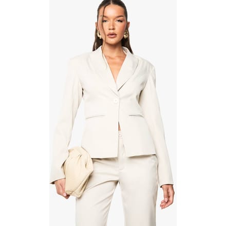 boohoo Dames Shoulder Pad Cinched Waist Tailored Blazer | Steen | Maat: 40