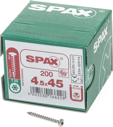 Spax - Spaanplaatschroeven - Torx 20 Bolkop 4,5 x 45mm - Voldraad - WIROX (200 stuks)