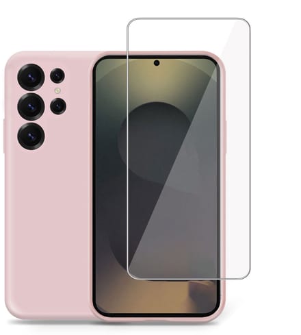 Technow hoesje + Screenprotector geschikt voor Samsung S25 Ultra – Tempered Glass - Liquid Back Case Cover Rose