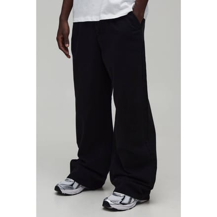 Plus Wide Fit Broek met Half & Half Tailleband van gewassen twill | Black | Size 2XL