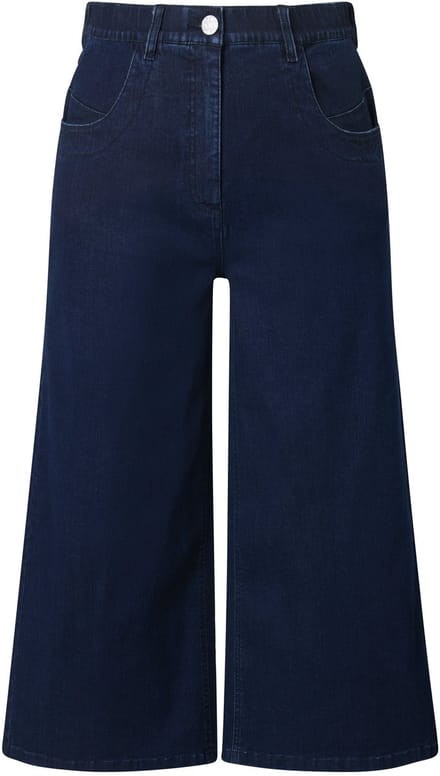 Ulla Popken - Dames - Jeans culotte kuitlang wijde pijpen Marlene broek - Blauw denim - Maat 62