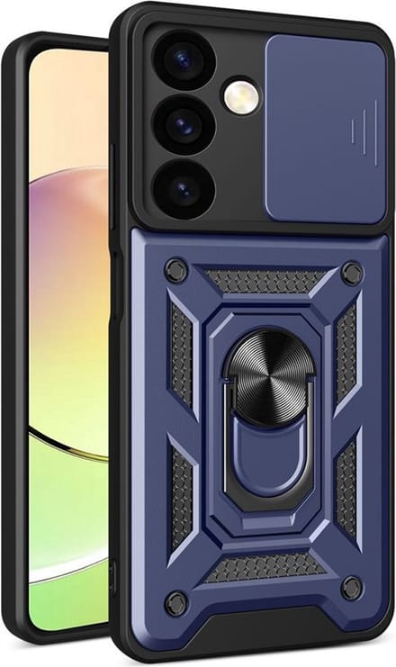 MobyDefend Hoesje - Geschikt voor Samsung Galaxy S24 Plus (S24+) - Pantsercase Met Draaibare Ring - Blauw