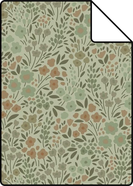 Proefstaal ESTAhome behang bloemetjes vergrijsd groen - 26.5 x 21 cm - 139699-S