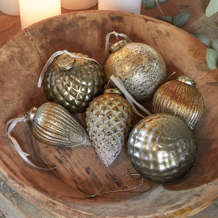 LOBERON Kerstversiering set van 6 Layounne antiekzilverkleurig/grijs