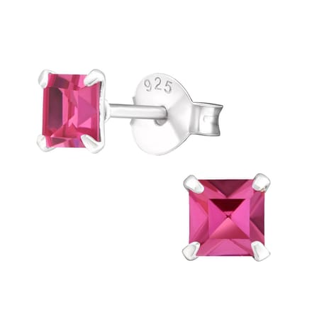Amanto Oorbellen Flynn Fuchsia - 925 Zilver E-Coating - Vierkant - ∅4 mm