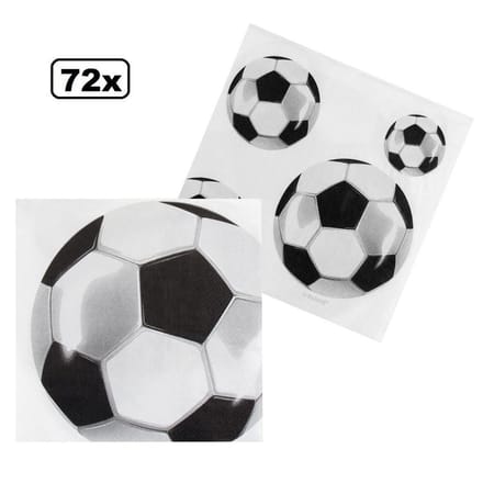 72x Servetten voetbal 33 cm zwart/wit