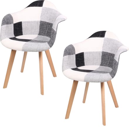 SET VAN 2 "PATCHWORK" BLACK & WHITE FAUTEUILS MET HOUTEN POTEN, 63×63×H46/H81 CM