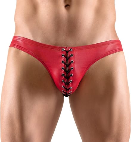 Rode Wetlook Rijgveter Mannen Slip