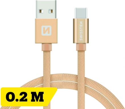 Swissten Korte USB-C naar USB-A Kabel - 20cm - Gevlochten Nylon - Oplaadkabel & Datakabel - Goud