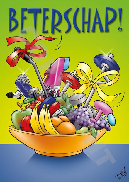 Ansichtkaart 2000 stuks BETERSCHAP! Fruitmand - Fitness