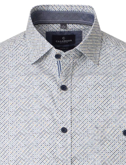 Wit grijs overhemd geprint Casa Moda Casual Fit donkere knoop