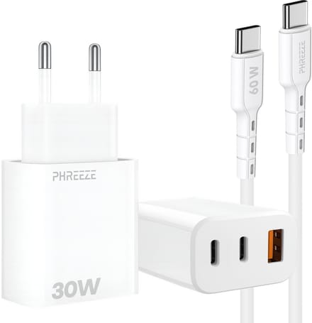 30w GaN charger met usb C naar usb C kabel 1m - Snellader - Usb C adapter met oplaadkabel