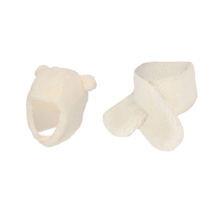 Baby Sjaal & Muts - Set - Teddy Wol - One Size - Off White / 1-2 Jaar