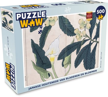 Puzzel Japanse houtsnede van bladeren en bloemen - Legpuzzel - Puzzel 500 stukjes