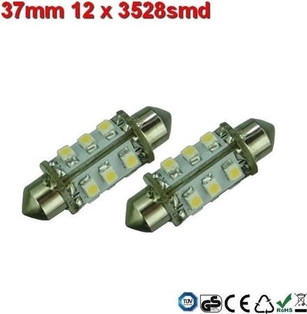 Led-buislampen 37mm 12x 3528smd Warm-wit 10-30v