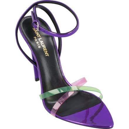 Saint Laurent Gippy Patentleren en Plexi Sandalen Paars