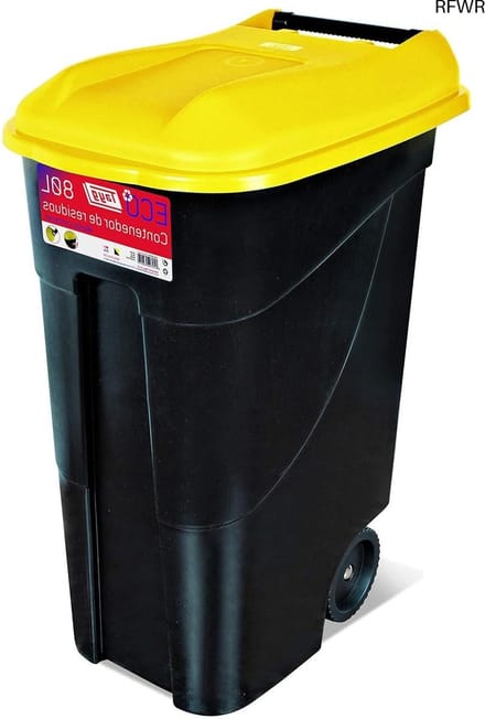RFWR® Afvalbak 80 Liter met Gele Deksel en Zwarte Bodem