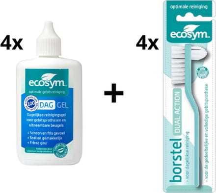 Ecosym Dagbehandeling Voordeelverpakking - 4x Gel 100ml + 4x Gebitsborstel