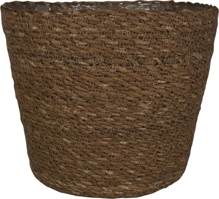 Steege Plantenmand - zeegras - rotan - bruin - 18 x 16 cm - plastic binnenkant