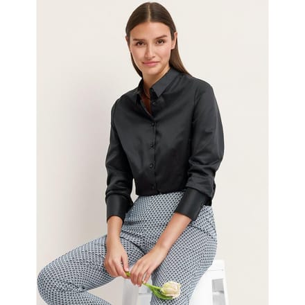Blouse 100% katoen lange mouwen Van Eterna zwart
