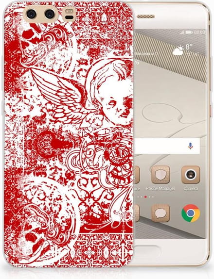 Silicone Back Case Huawei P10 Plus Angel Skull Rood