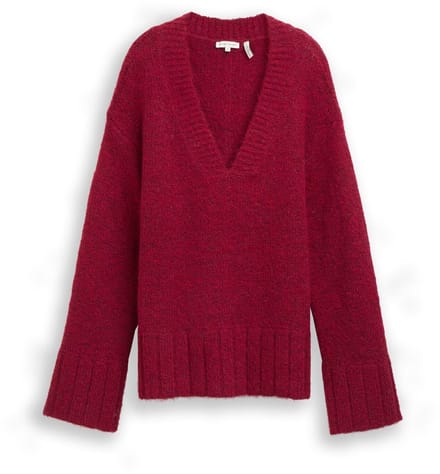 Tom Tailor - Oversized gebreide trui met wol - Maat S - rumba red melange