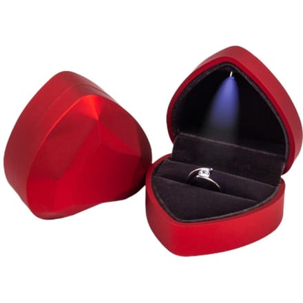 Hartvormig Ringdoosje met LED-licht Display Opberg Sieradendoos Ringzak Verjaardagscadeau rood
