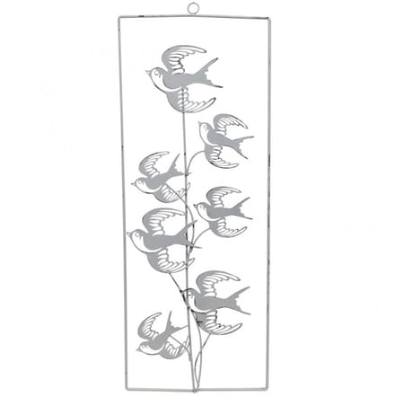 Zwaluwdecoratie, wanddecoratie van metaal, vogels om op te hangen wit,