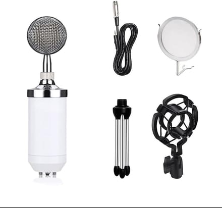 Draagbare Microfoonset - Zangmicrofoon Opname - Muziek Opnemen - Metaal Body - 19 cm - Wit